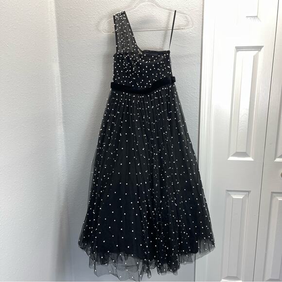 Mac Duggal One Shoulder Pearl Beaded Midi Ballgown Dress - Picture 2 of 14